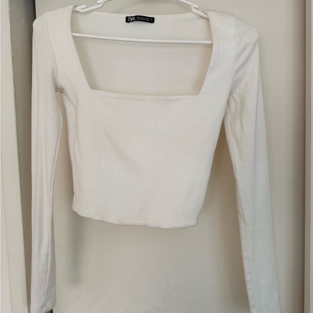 Zara Cream Square Neck Long Sleeve Blouse
